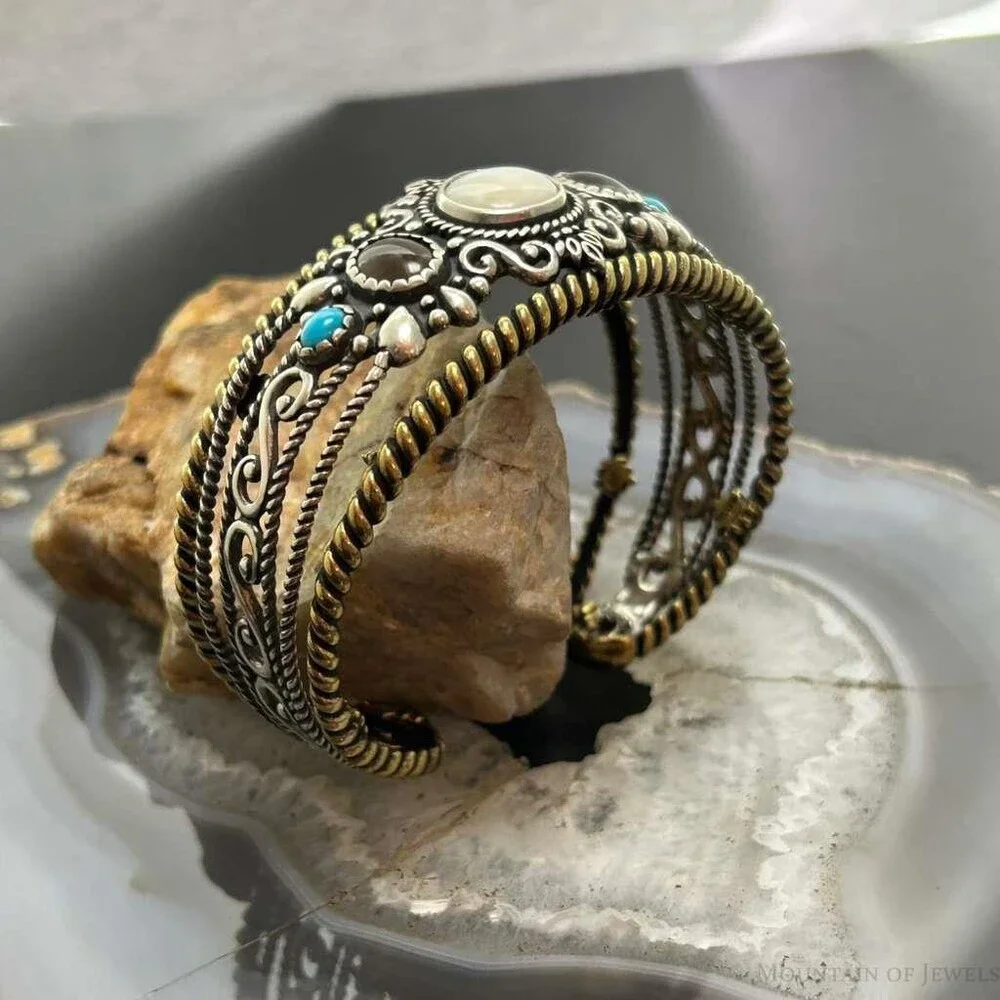 Carolyn Pollack Sterling & Brass MOP, Smoky Quartz, Turquoise Bracelet For Women